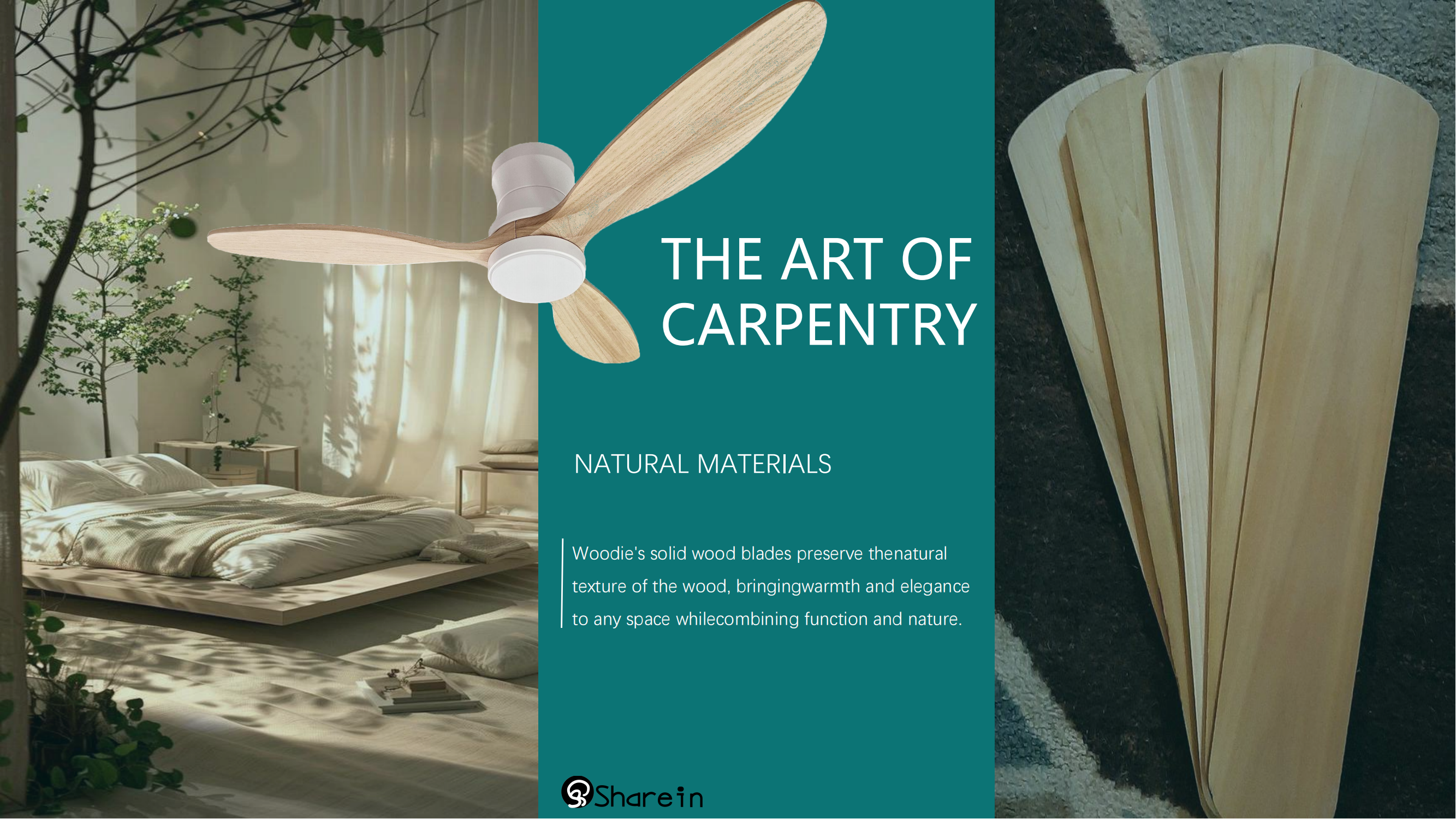 "Minimalist" Solid Wood Ceiling Fan with Natural Atmosphere
